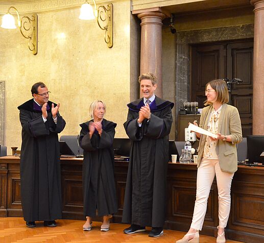 Judges congratulating the participants of the moot court competition
